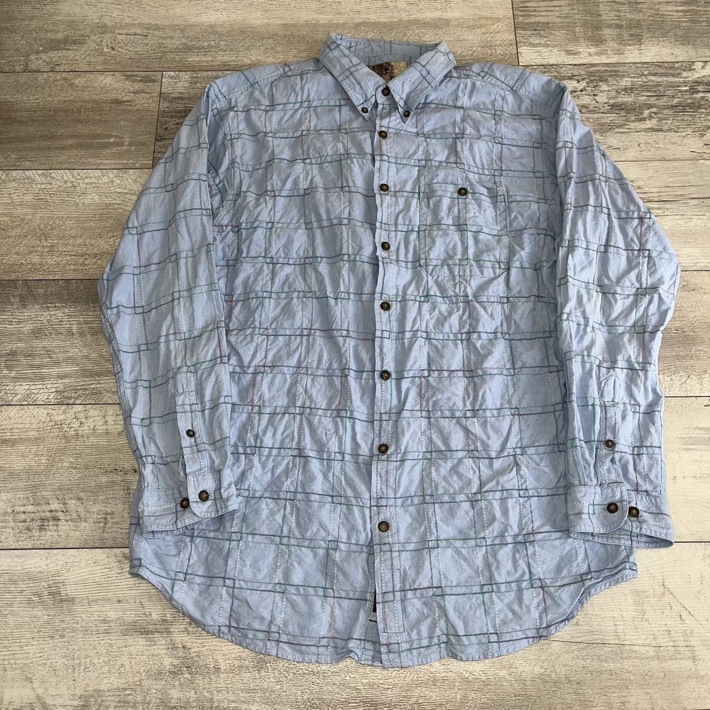 Vintage The Territory Ahead Shirt Mens 2XLT Blue Textured Button Down